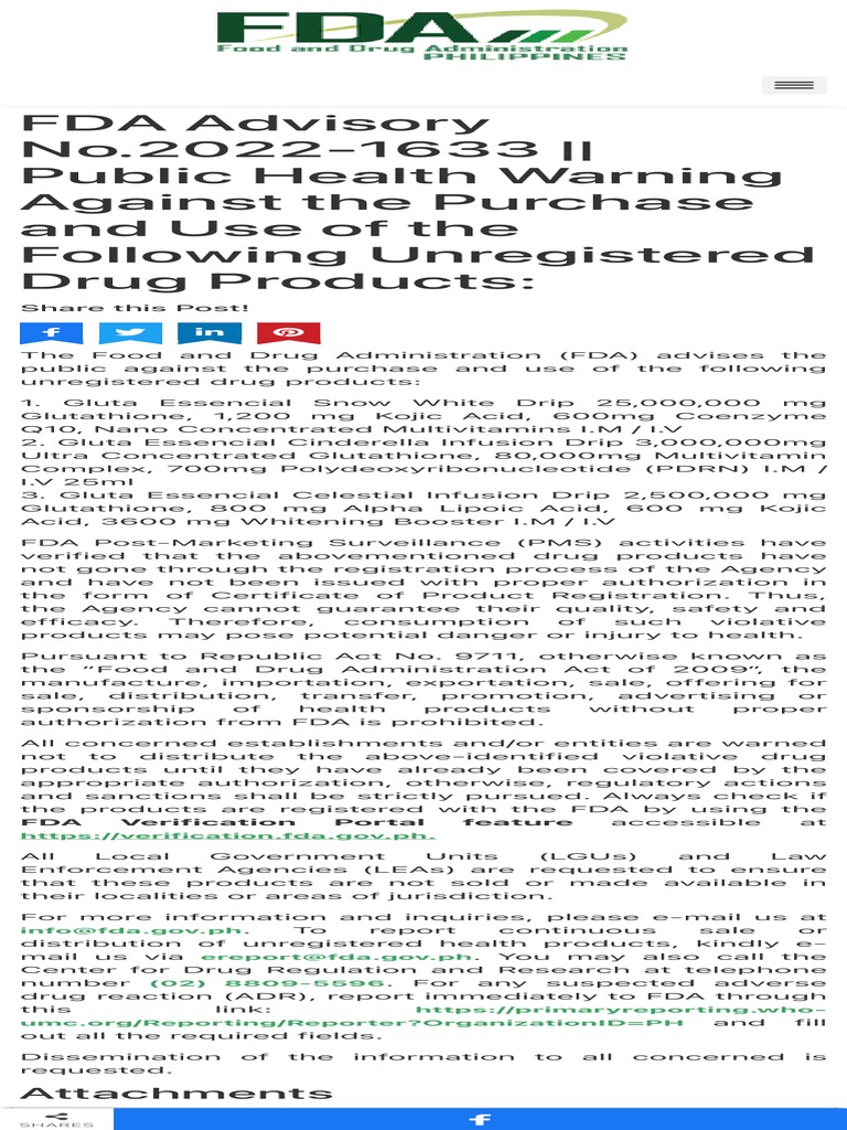 FDA Warning on Unregistered Drip Products | PDF | Food And Drug Administration