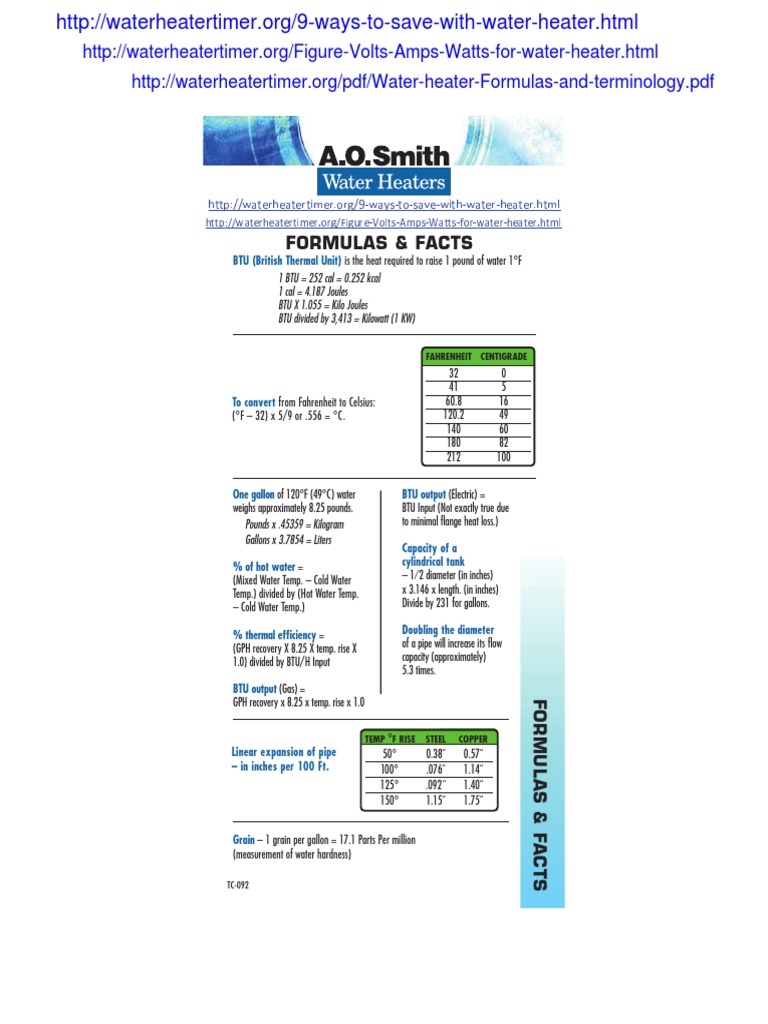 Water Heating Formulas & Facts | PDF