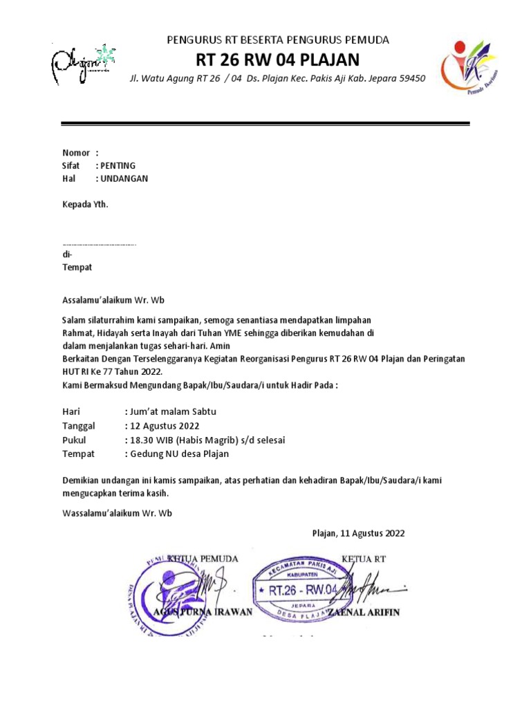 Contoh UNDANGAN RAPAT Pemuda | PDF