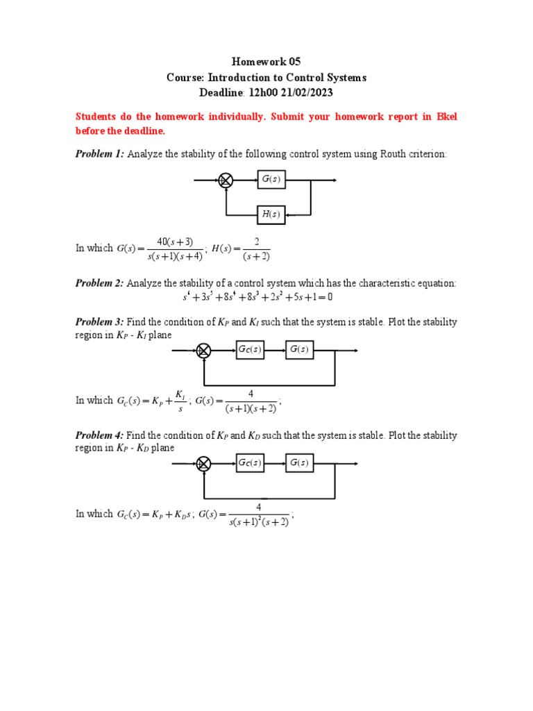 Control Systems Stability Analysis Homework | PDF