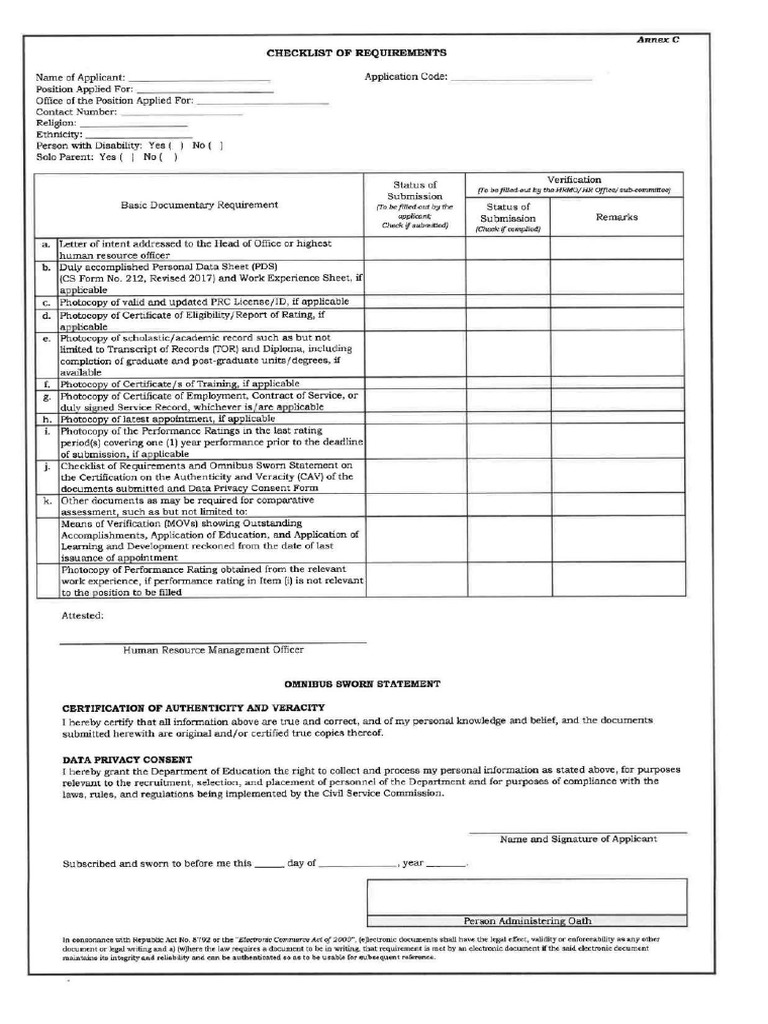 Annex - A - Checklist - of - Requirements PDF | PDF