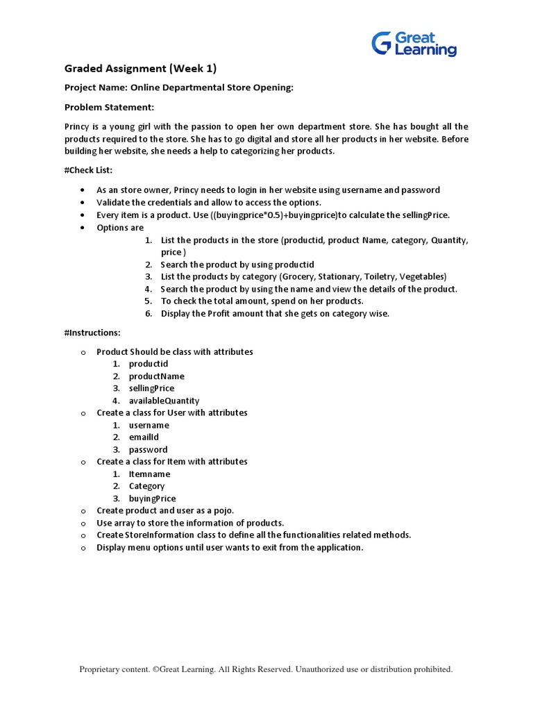 Week 1 Problem Statement Departmental Store) PDF PDF