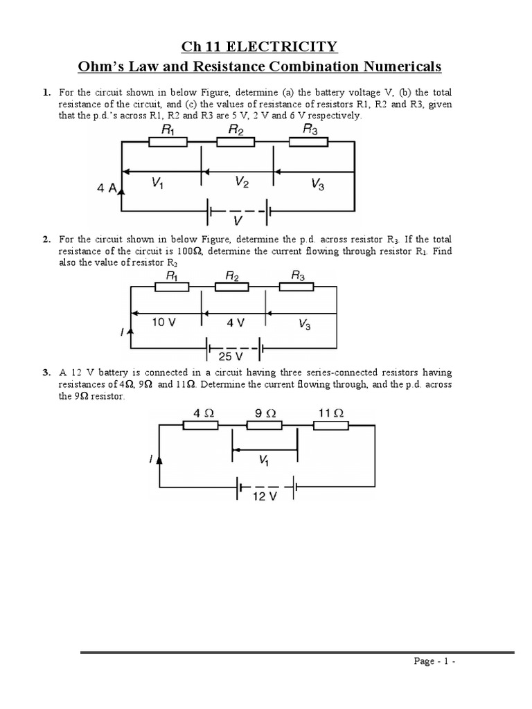 Ohm's Law Numerical Problems | PDF | Series And Parallel Circuits ...