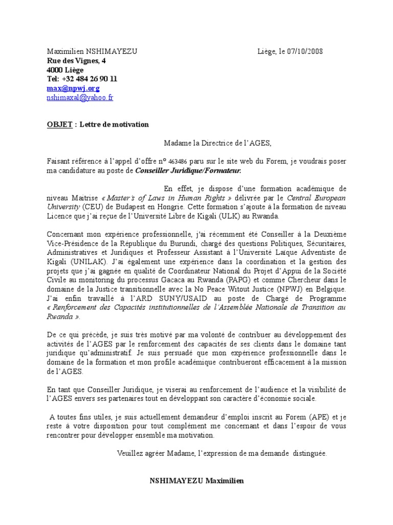 Lettre De Motivation Juridique Exemple