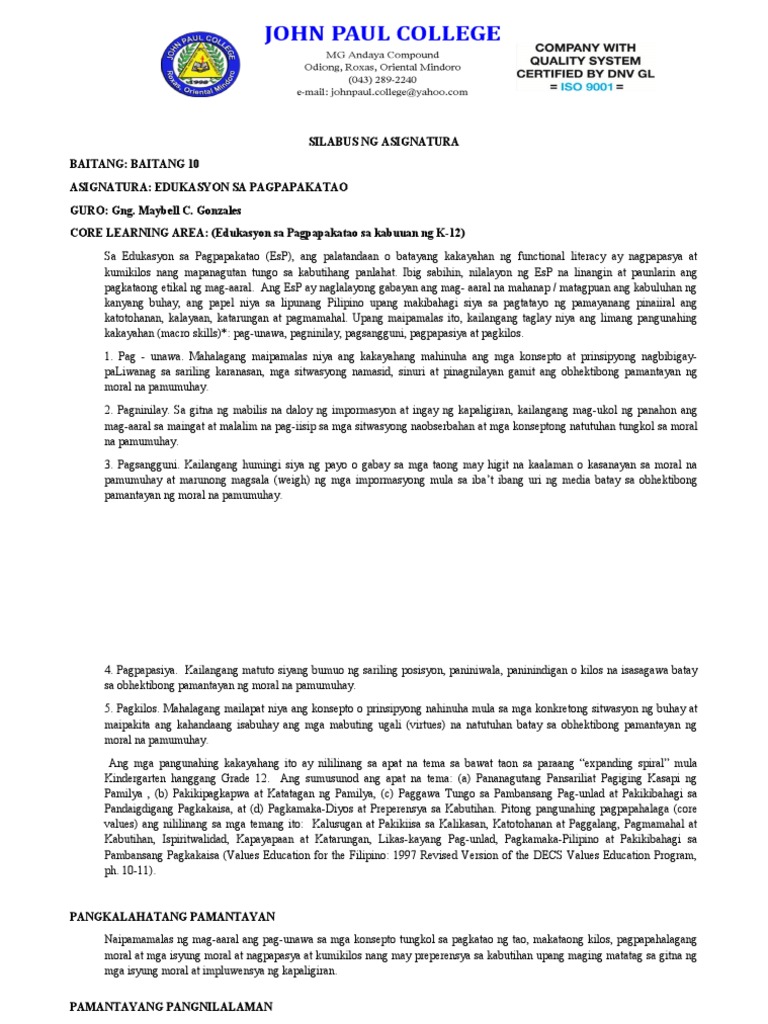 Course Syllabus Esp | PDF