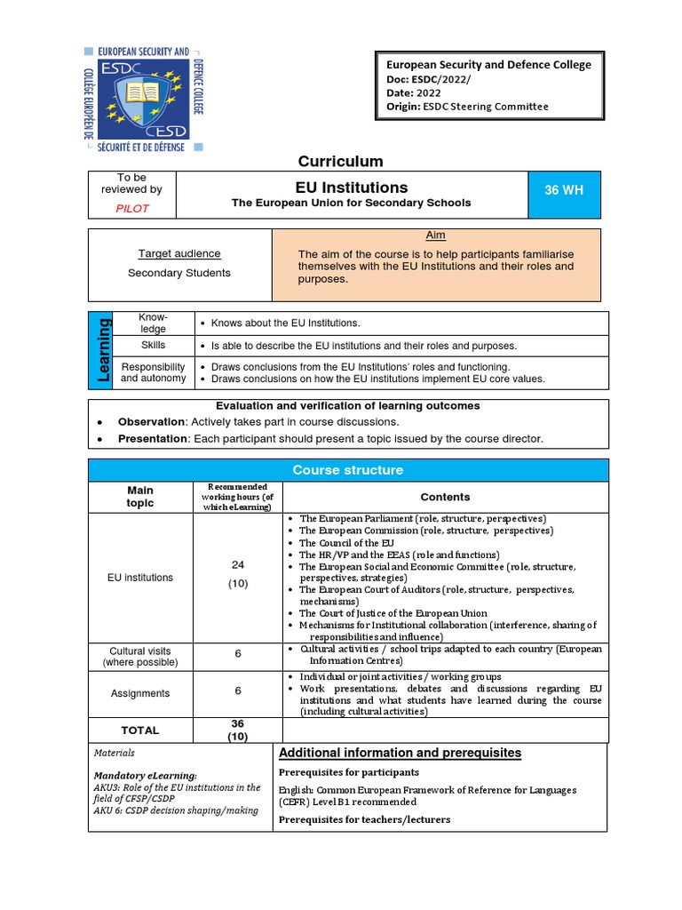EU Institutions - Curriculum Final Draft | PDF