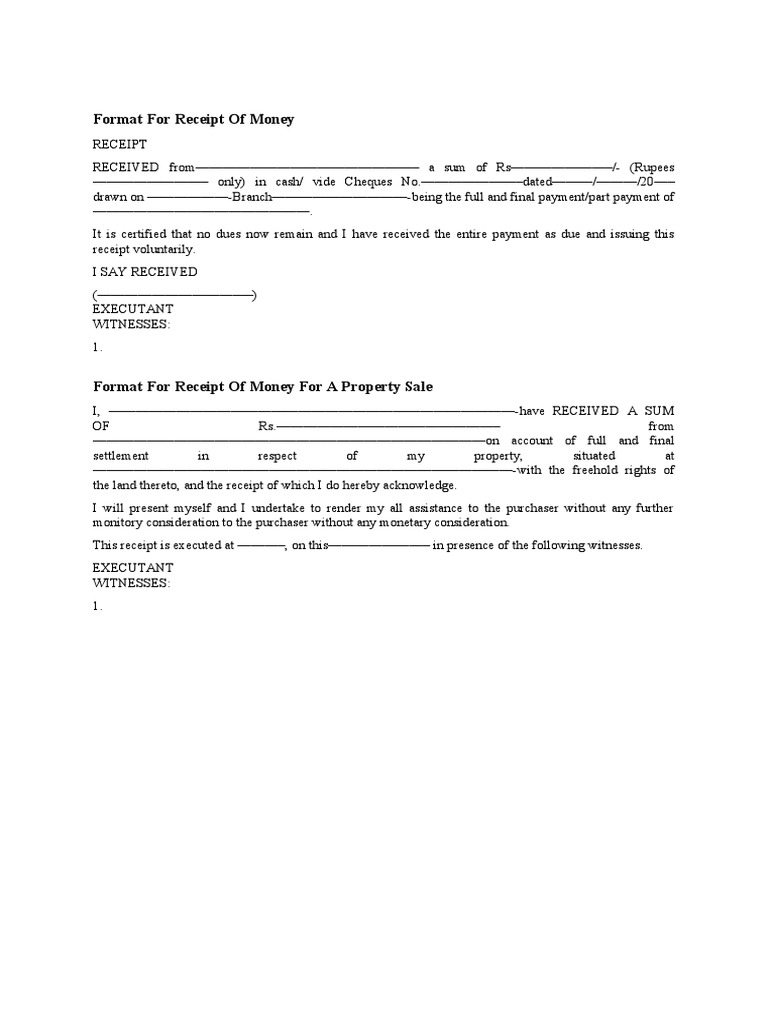 Accountable Recipt For Sale of Immovable Property | PDF
