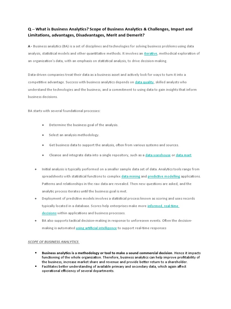 Business Analytics notes by Tarun.docx | PDF | Analytics | Big Data