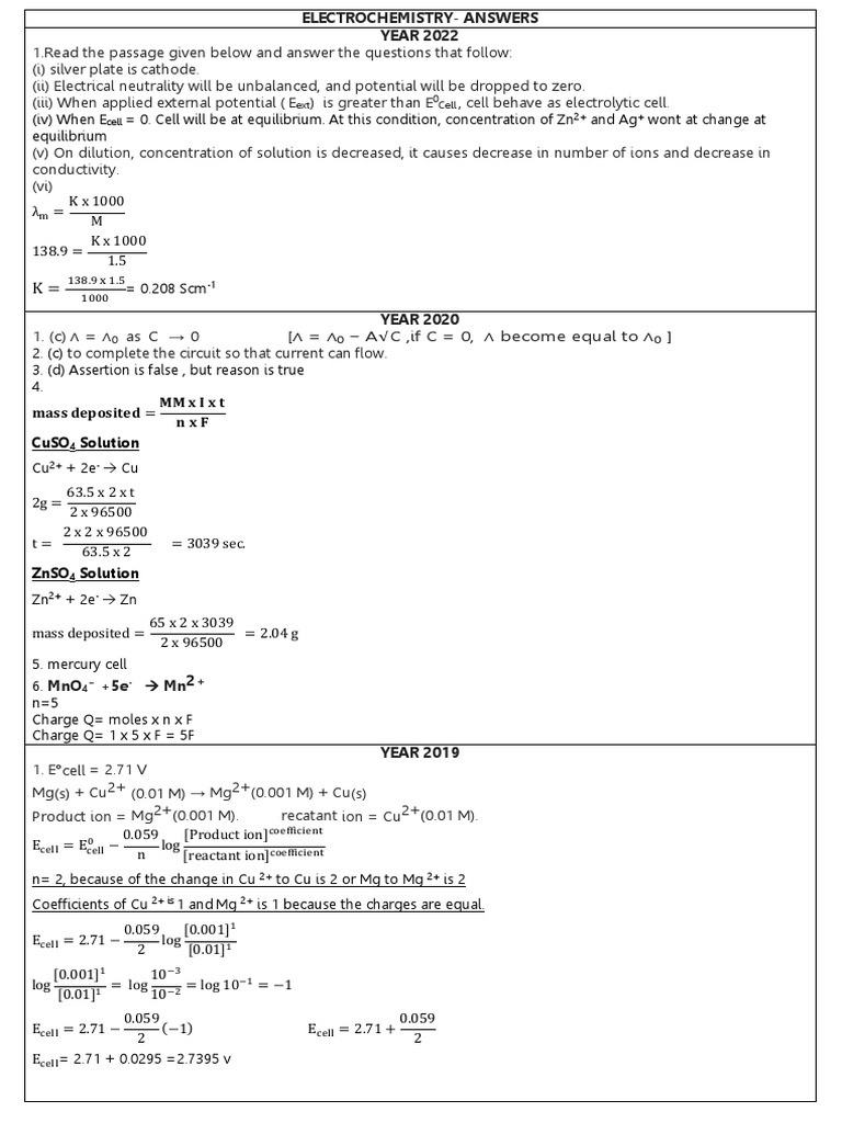 Electrochemistry Answers PDF