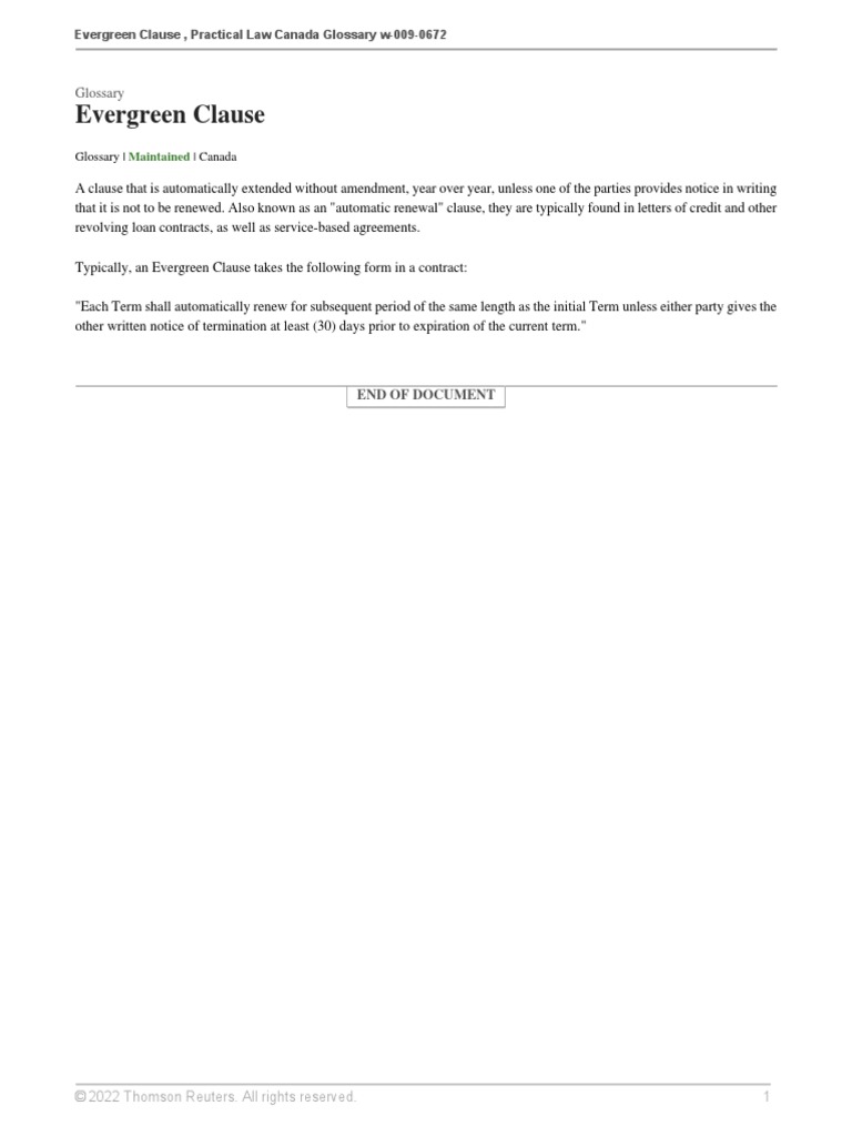 Evergreen Clause PDF PDF