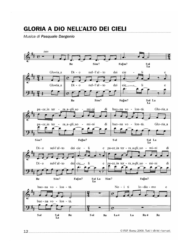 Gloria Gloria A Dio Gloria Gloria Nell'alto Dei Cieli Gloria A Dio Nell'alto Dei Cieli | PDF