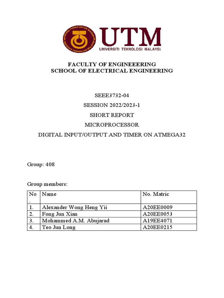 Group 408 Short Report Microprocessor (Digital I.O and Timer) PDF