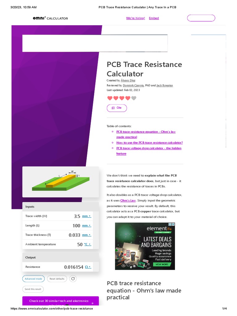 PCB Trace Resistance Calculator - Any Trace in A PCB PDF | PDF