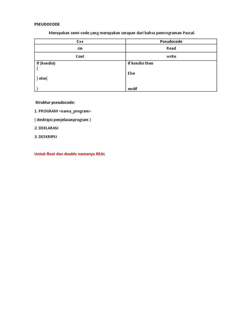 Struktur Dasar Pseudocode C++ | PDF