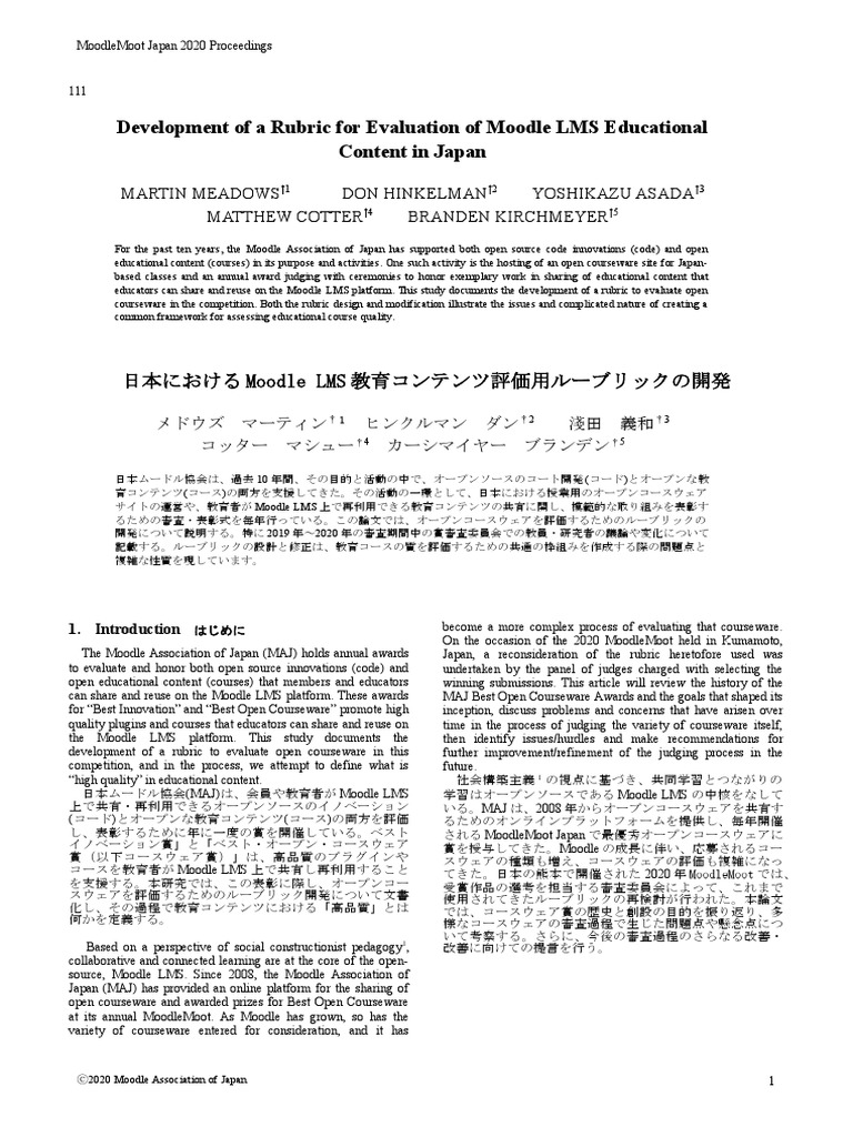 Development of A Rubric For Evaluation of Moodle LMS Educational ...