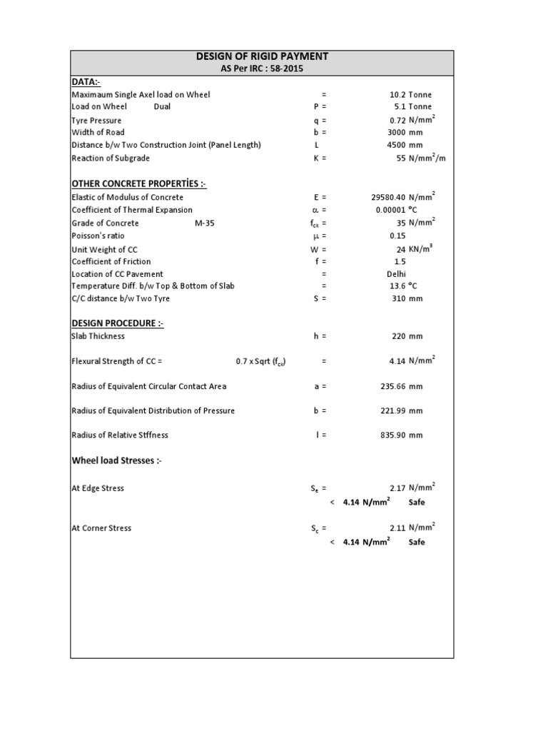 Rigid Pavement Design per IRC 58-2015 | PDF