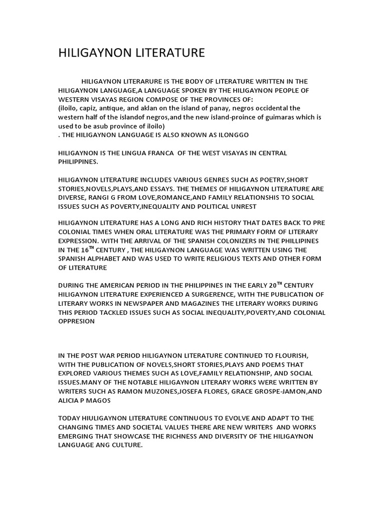 Evolution of Hiligaynon Literature | PDF