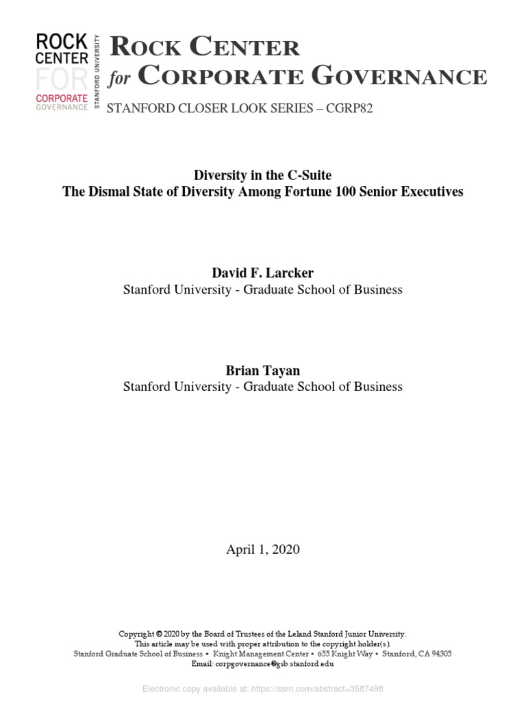 2020 - David Larcker - Brian Tayan - Diversity in The C-Suite The ...