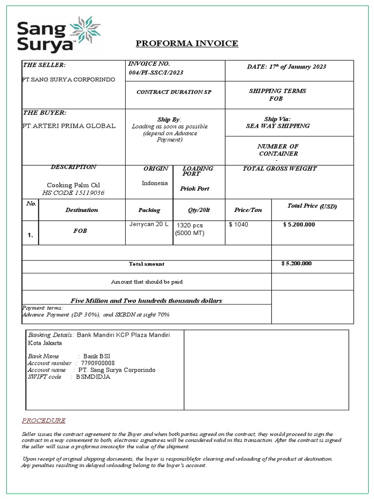 Invoice for Cooking Palm Oil | PDF