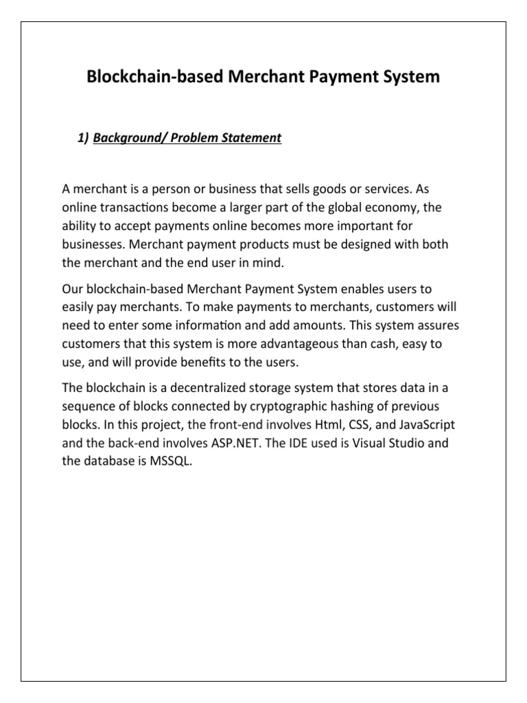 Blockchain-Based Merchant Payment System: 1) Background/ Problem ...