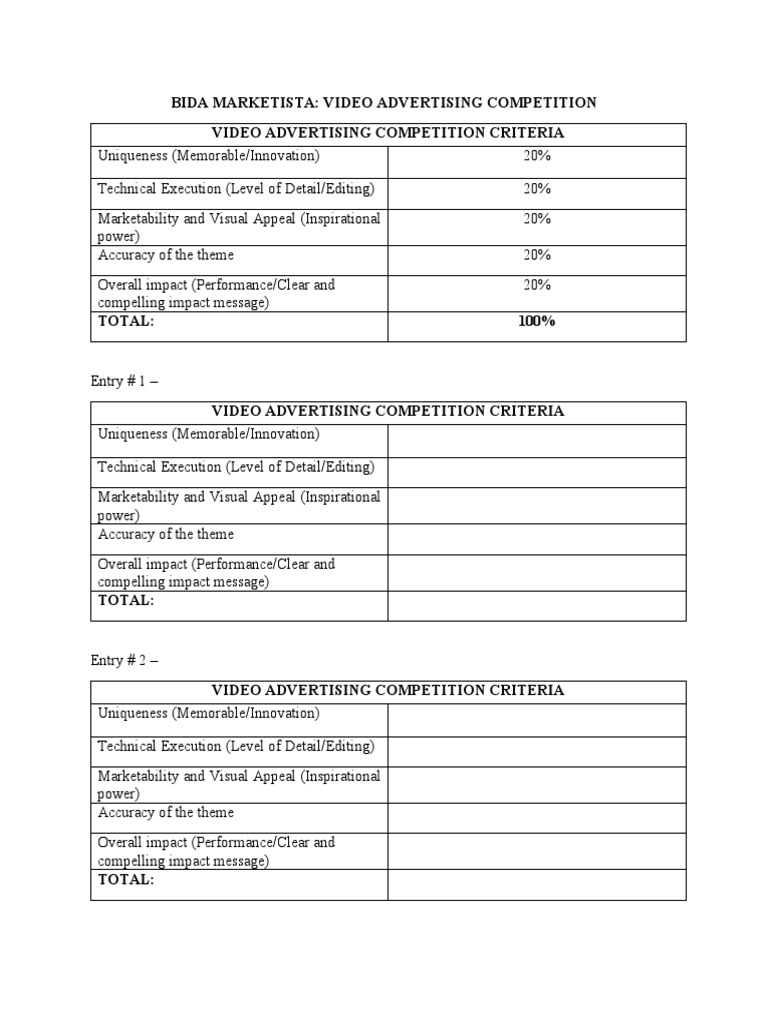 Video Competition Judging Criteria | PDF
