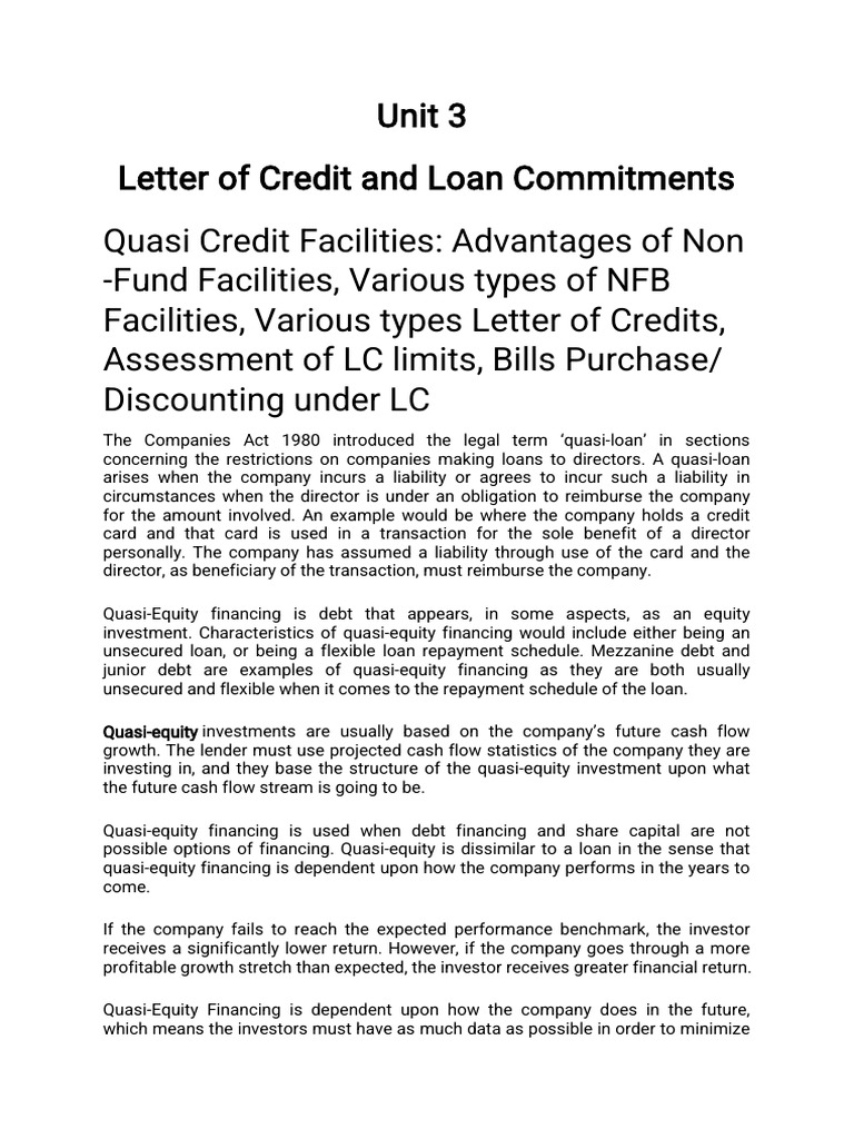 Off Balance Sheet Loan Commitments