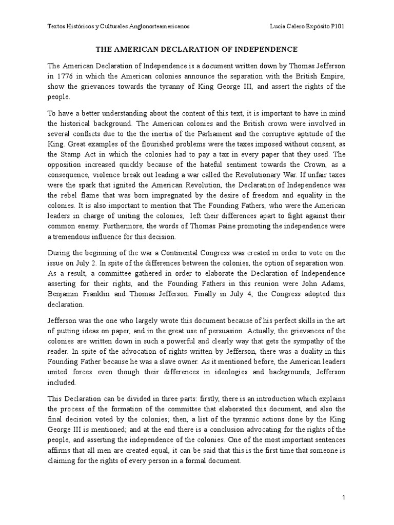 analysis of the declaration of independence pdf
