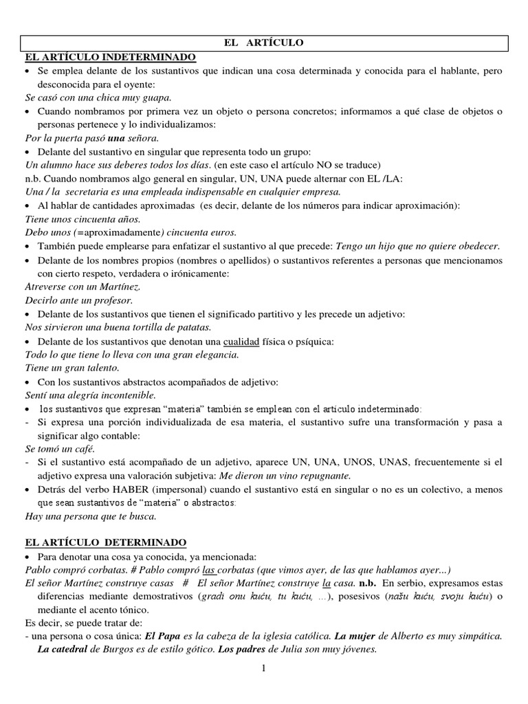 Uso de artículos en español | PDF | Artes del Lenguaje y Comunicación
