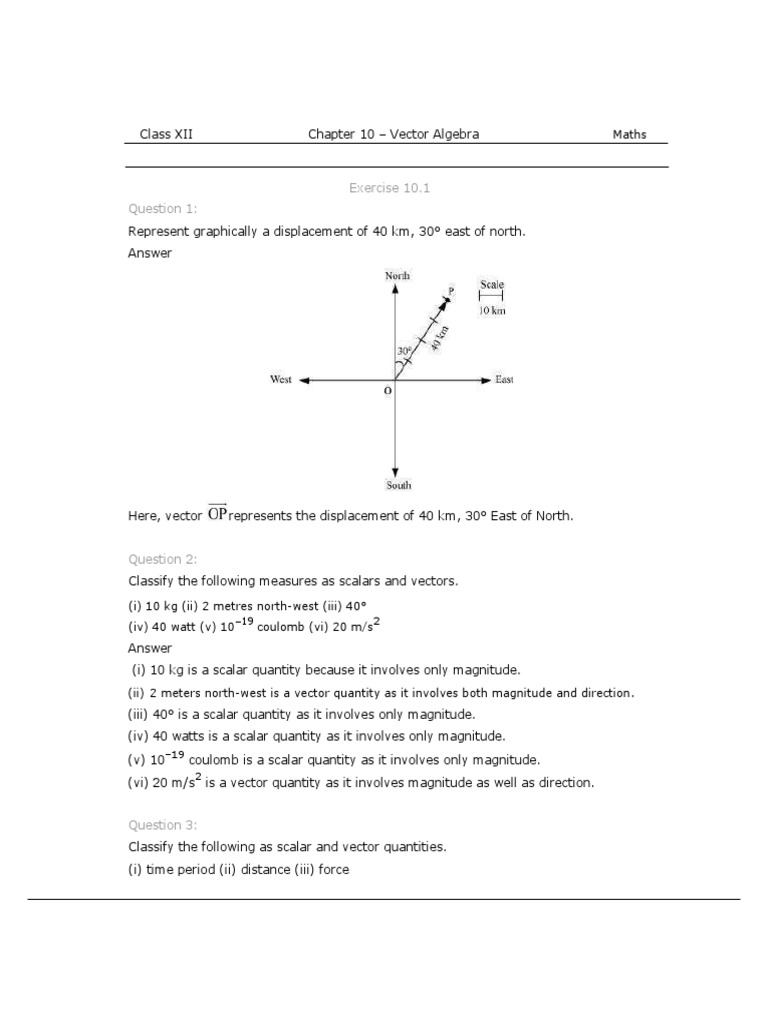 Class 12 Maths: Vector Algebra Solutions | PDF | Euclidean Vector | Area