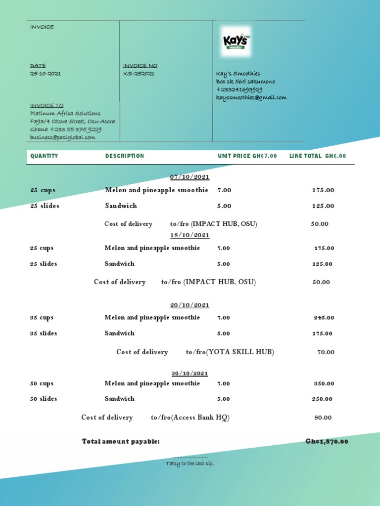 Invoice for Platinum Africa Solutions | PDF