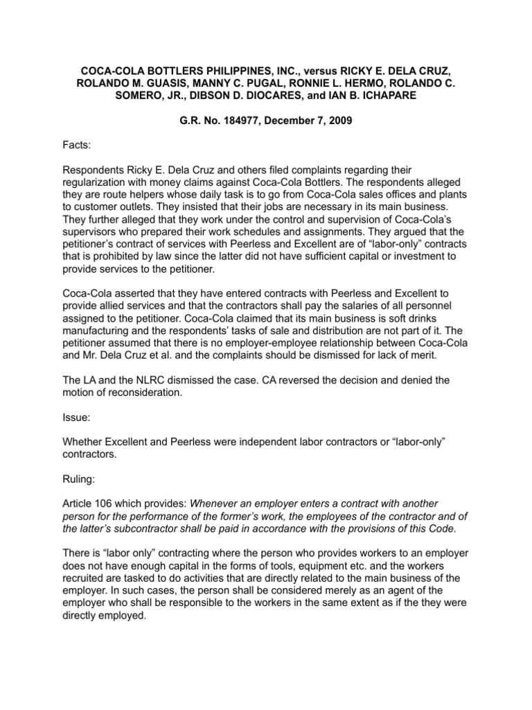 Coca-Cola Labor Contracting Case Analysis | PDF | Employment | Labor
