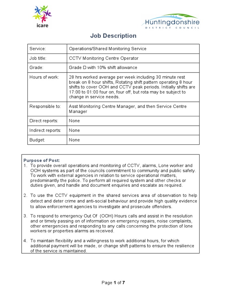 Job Description CCTV Monitoring Centre Operator PDF PDF