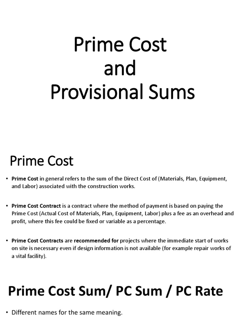 Prime Cost & Provisional Sum Contracts PDF PDF
