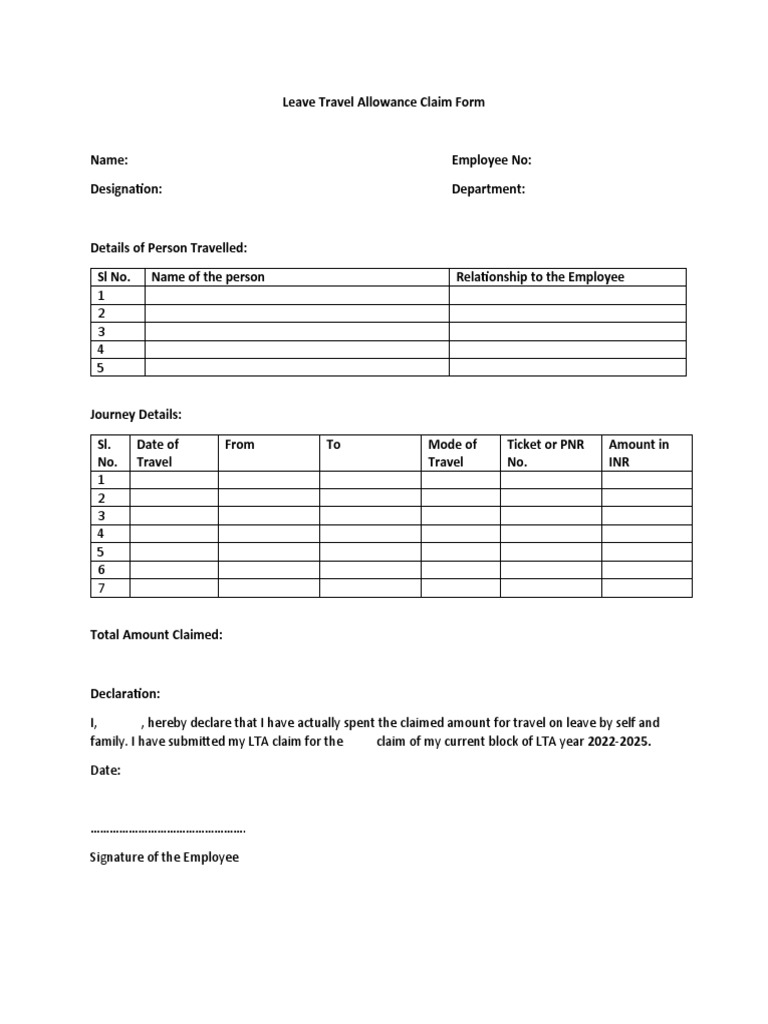 Leave Travel Allowance Claim Form | PDF | Law