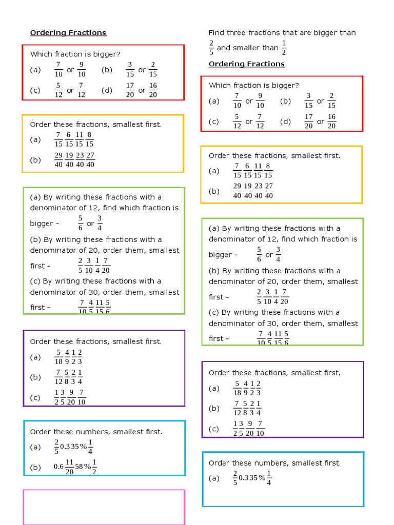 Ordering Fractions Practice Questions - Do | PDF | Arithmetic | Signal ...