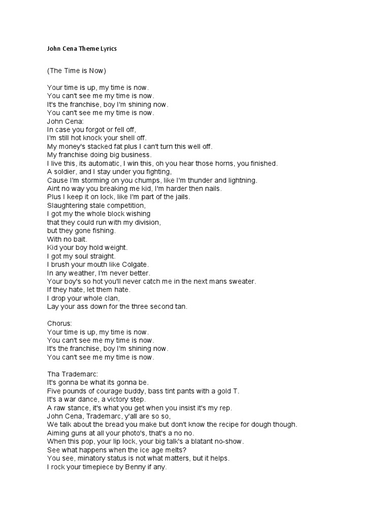 John Cena Theme Lyrics PDF