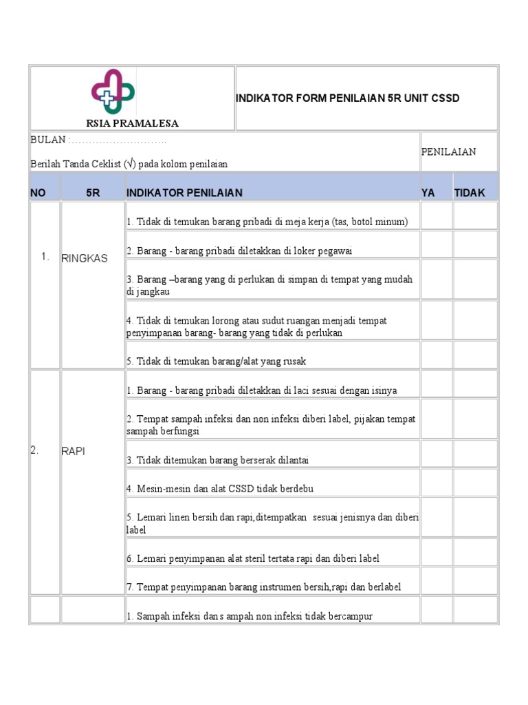 Unit CSSD 5R Rsia Pramaliesa | PDF