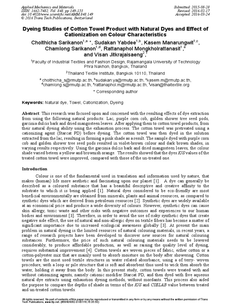 Dyeing - Studies - of - Cotton - Towel - by Cationization | PDF