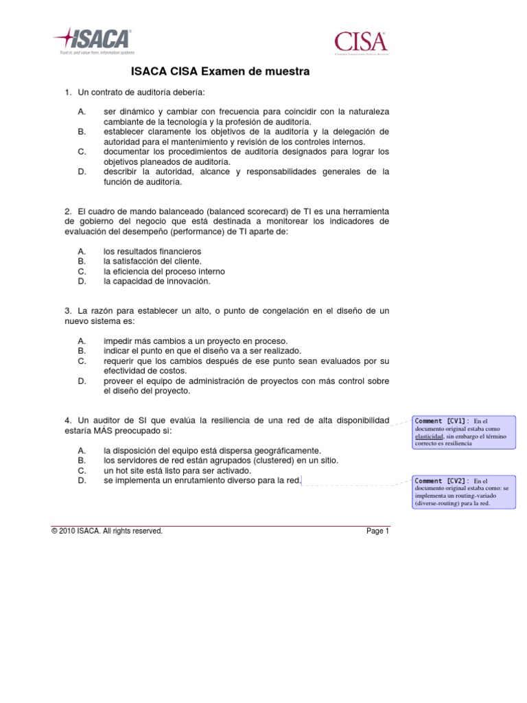 Spanish CISA Sample Exam Scrambled | PDF | Apoyo | Clave (criptografía)