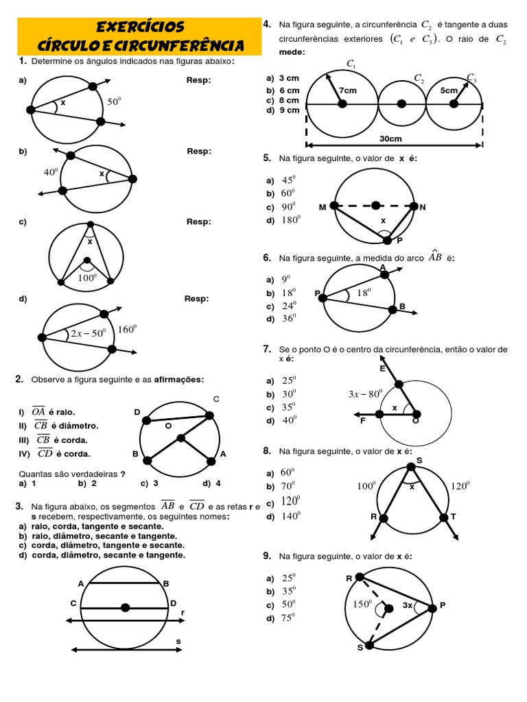 Exercícios de Círculo e Circunferência | PDF