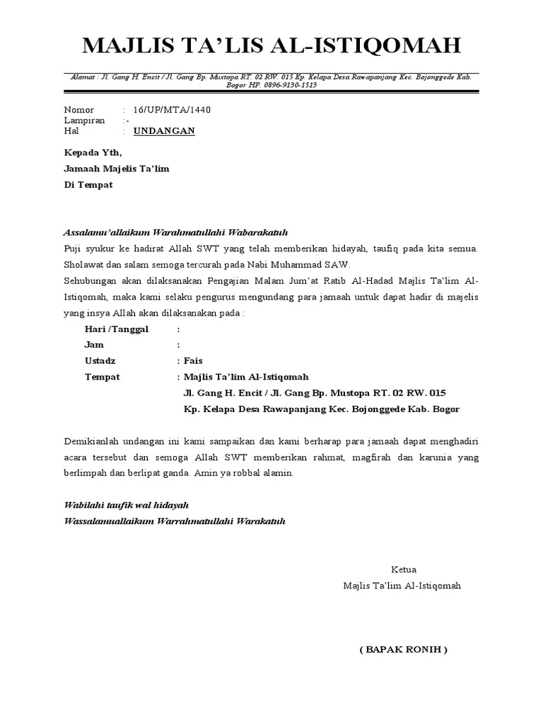 Undangan Majelis Ta'lim Al Istiqomah | PDF