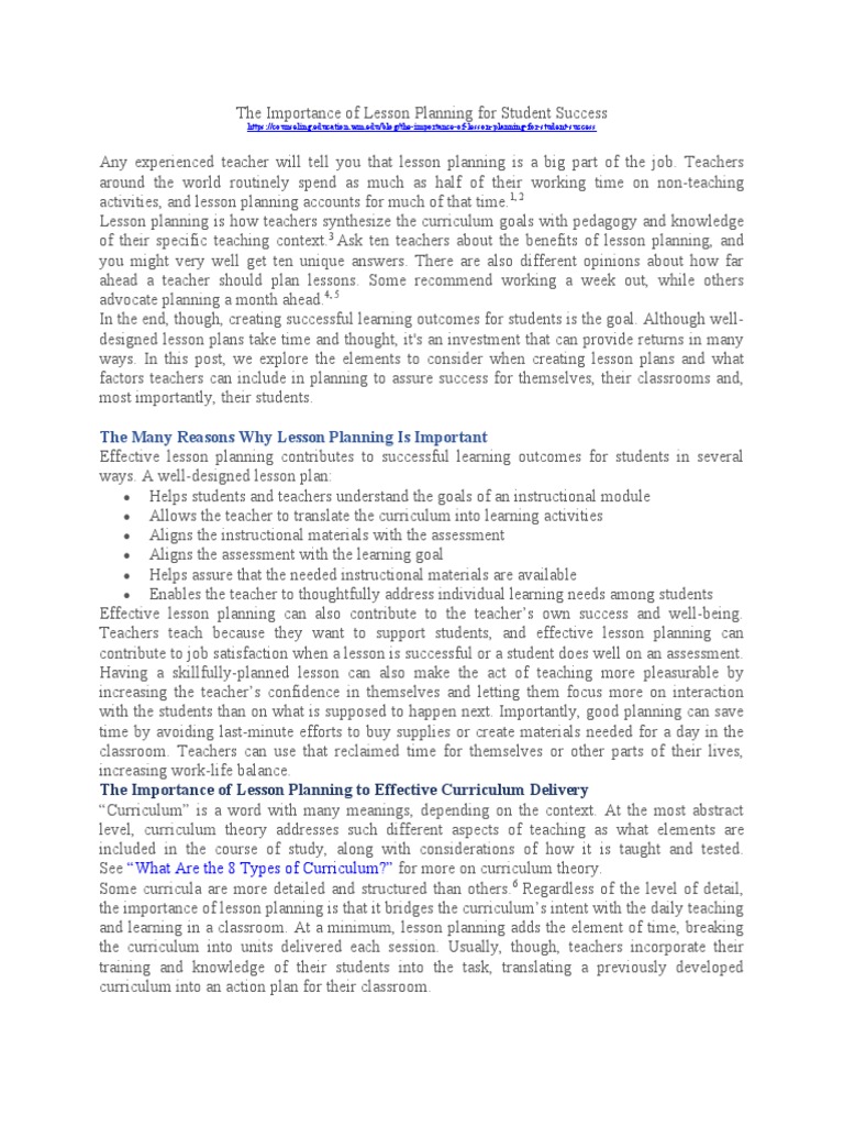 The importance of lesson planning for student success pdf