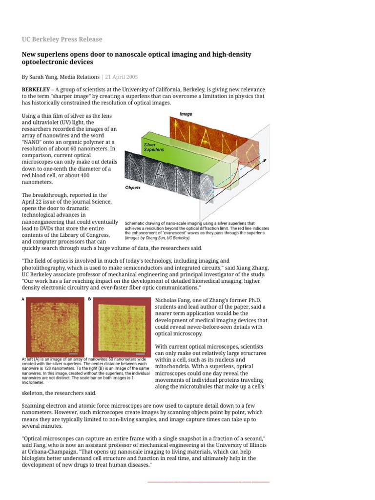 New Superlens Opens Door To Nanoscale Optical Imaging and High-Density ...