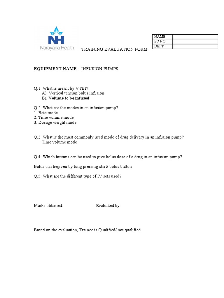 Infusion Pump Questions PDF