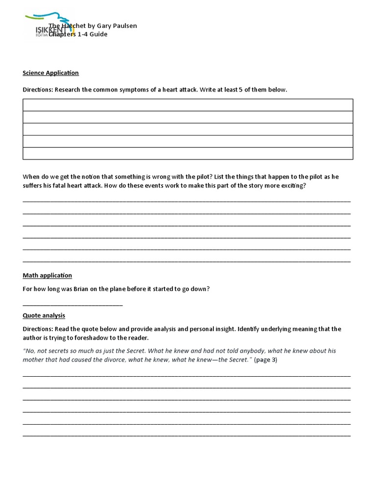 Hatchet Chapters 1-4 guide.docx | PDF