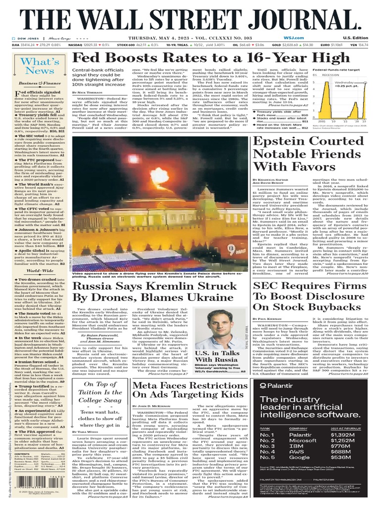 The Wall Street Journal 4 - 05 - 23 PDF | PDF | Share Repurchase | Federal  Reserve