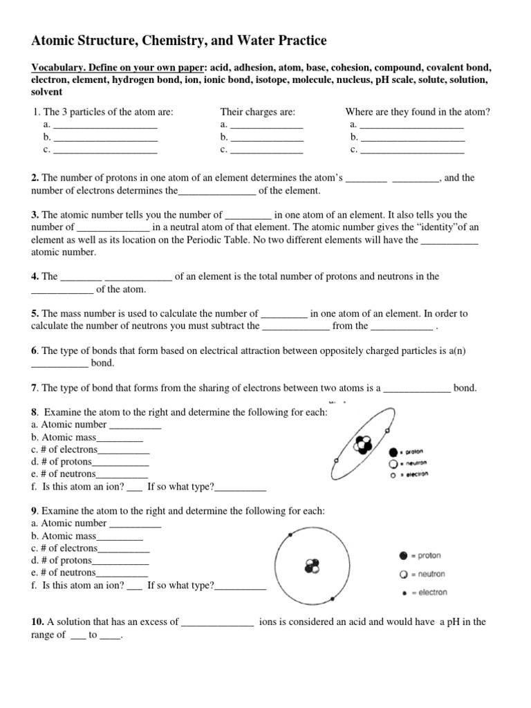 Atomic Structure Practice Worksheet | PDF | Science & Mathematics