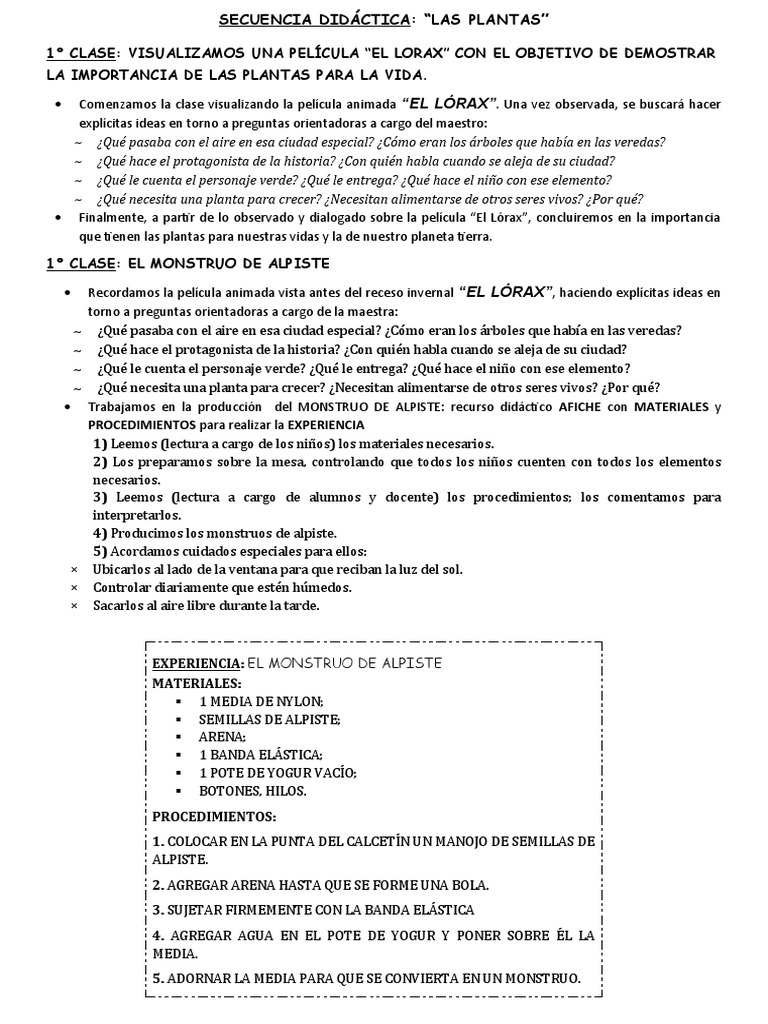 Secuencia Didáctica sobre Plantas | PDF | Plantas | Tallo de la planta