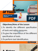 Specification of Tools (Bread and Pastry Production)