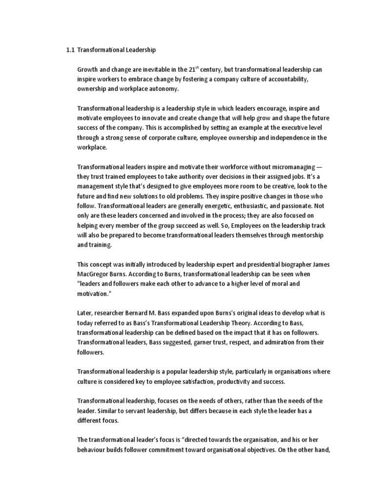 Transformational Leadership Explained | PDF | Career & Growth